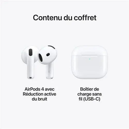 Apple Airpods 4 Blanc avec Boîtier de charge USB‑C Ecouteurs sans fil avec réduction active - STORE COMMERCE